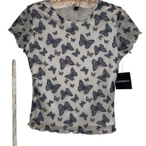 *New* Harper & Ivy Butterfly Print Short Sleeve Mesh Baby Tee Ladies Size Small